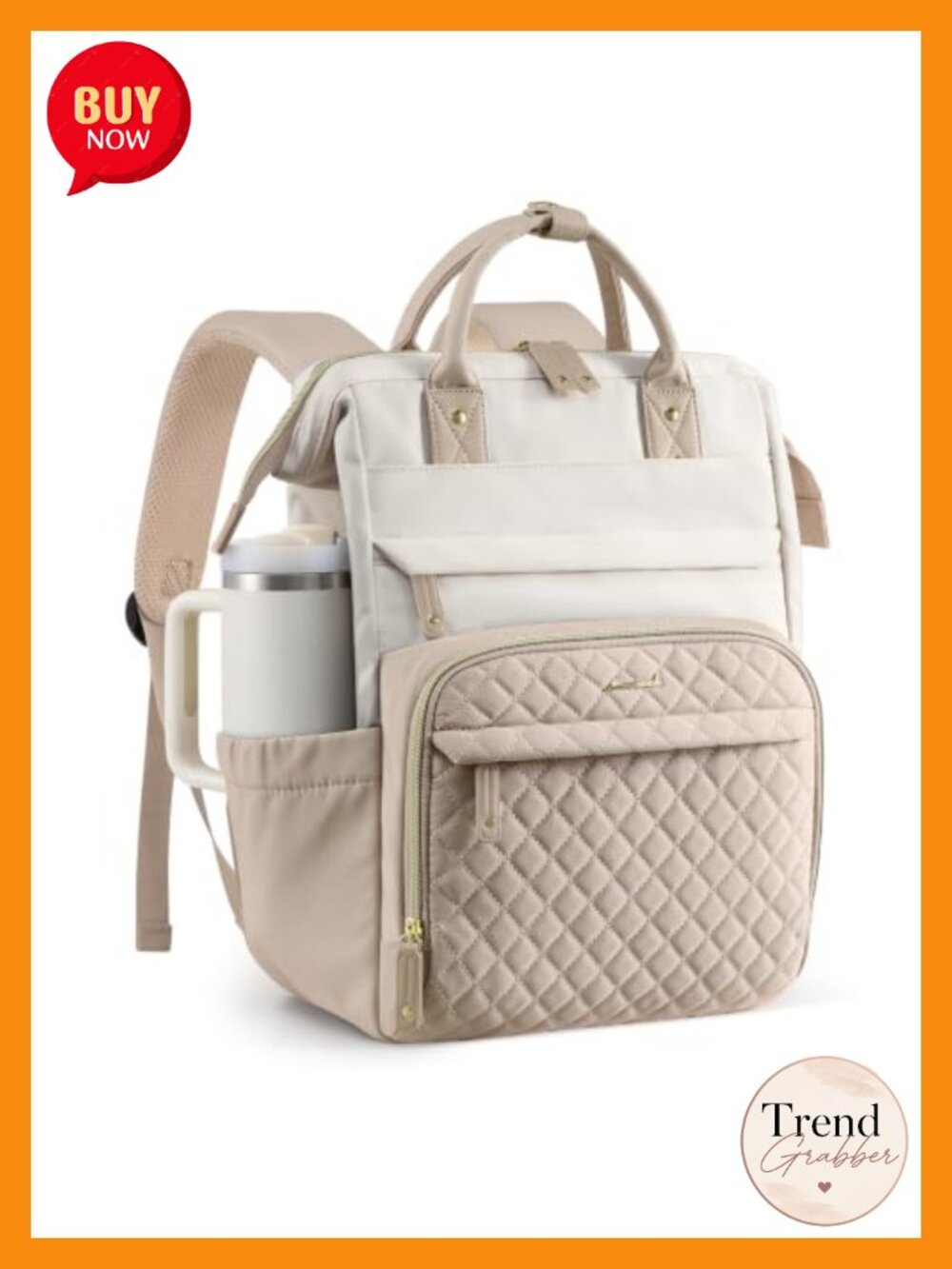 Quilted Laptop Backpack Women Teacher Nurse Work Backpack 15.6 Inch Nylon
